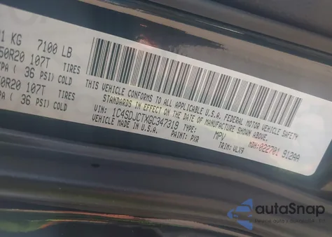 2016 Dodge Durango R/T z USA, uszkodzony, nr VIN 1C4SDJCTXGC347319